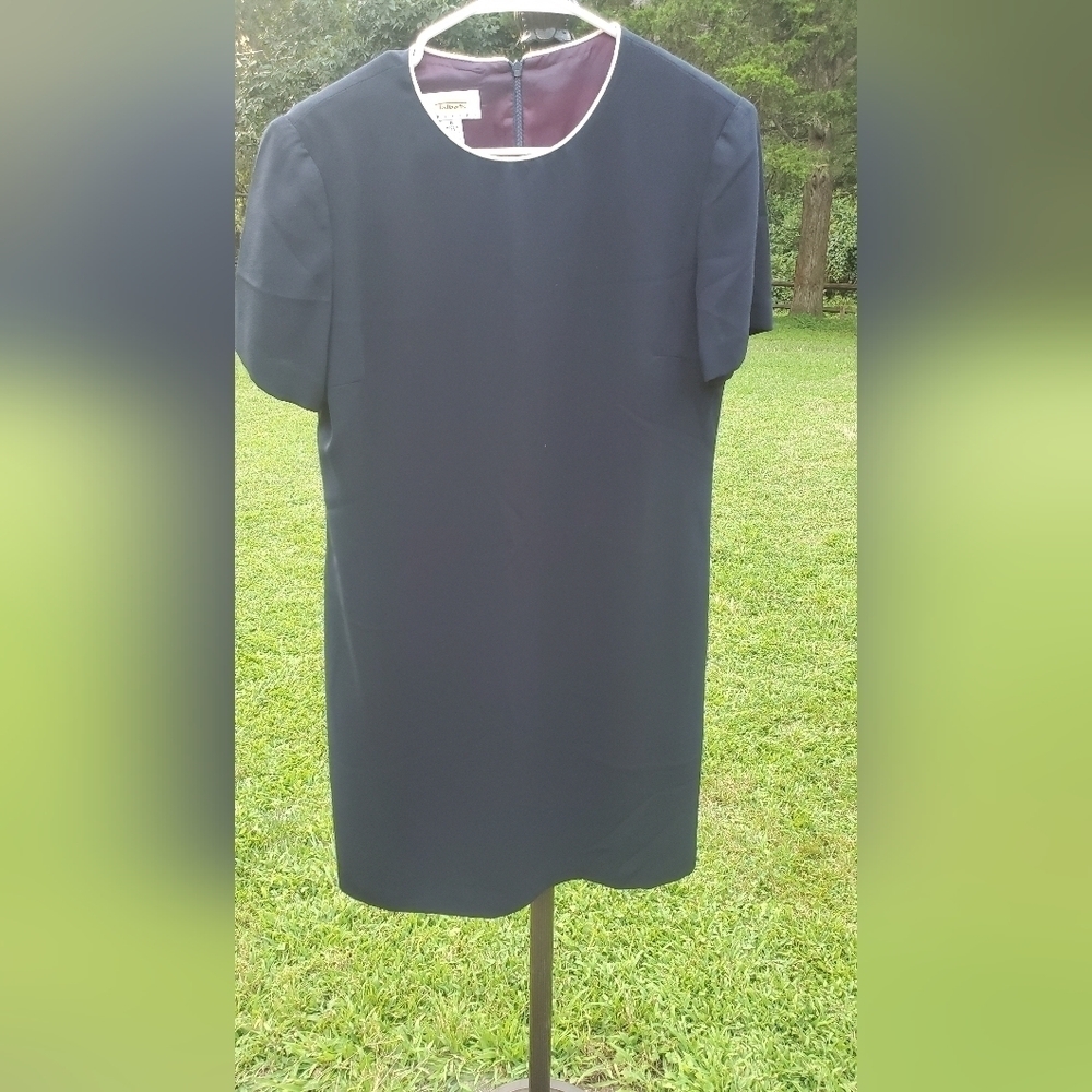 Talbots Navy Blue Short Sleeve Classic White trim Dress Size 8P